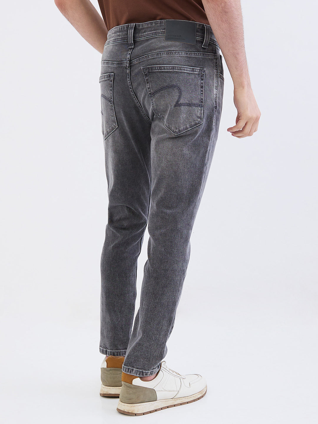 Men Jeans Slim Fit Grey Mid Rise