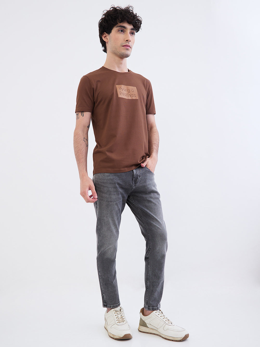 Men Jeans Slim Fit Grey Mid Rise