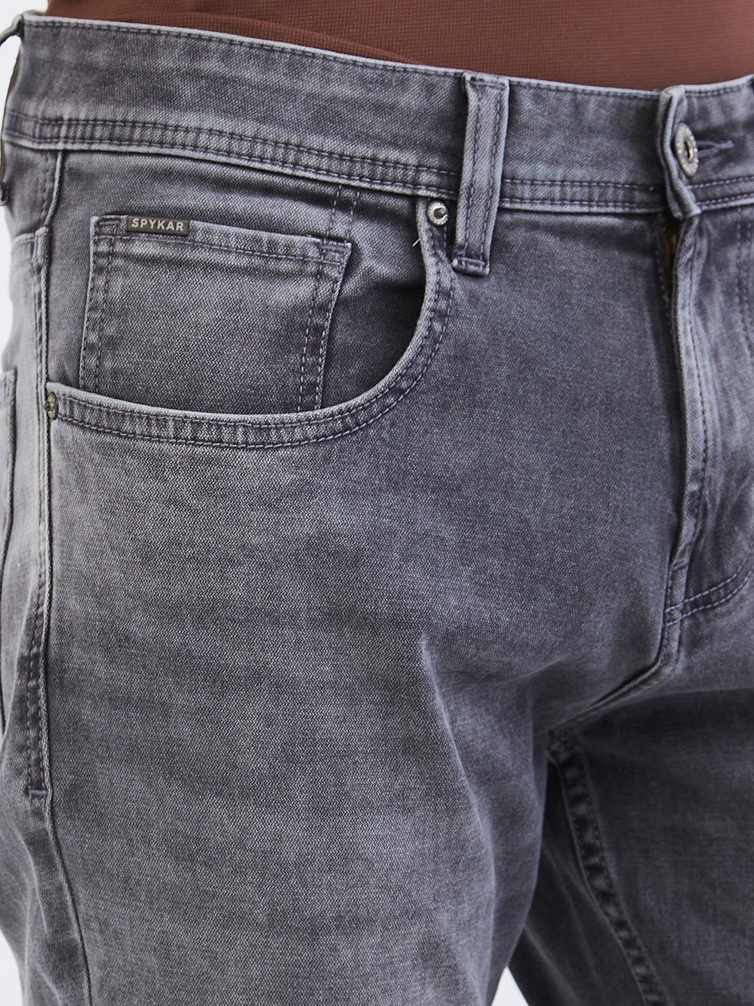 Spykar Grey Mid Rise Slim Fit Casual Jeans For Men