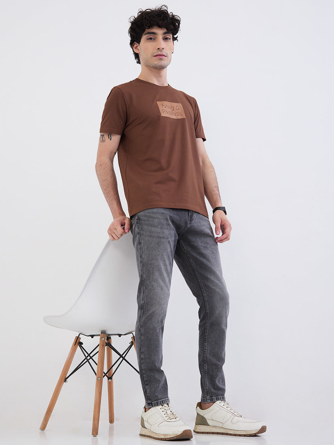 Men Jeans Slim Fit Grey Mid Rise
