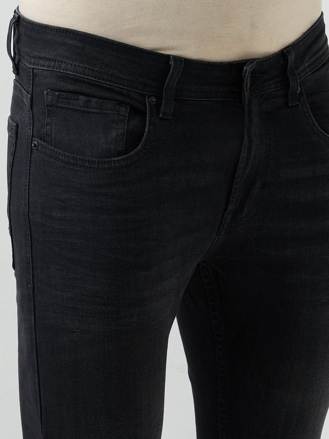 Men Kano Jeans Slim Fit Black Mid Rise