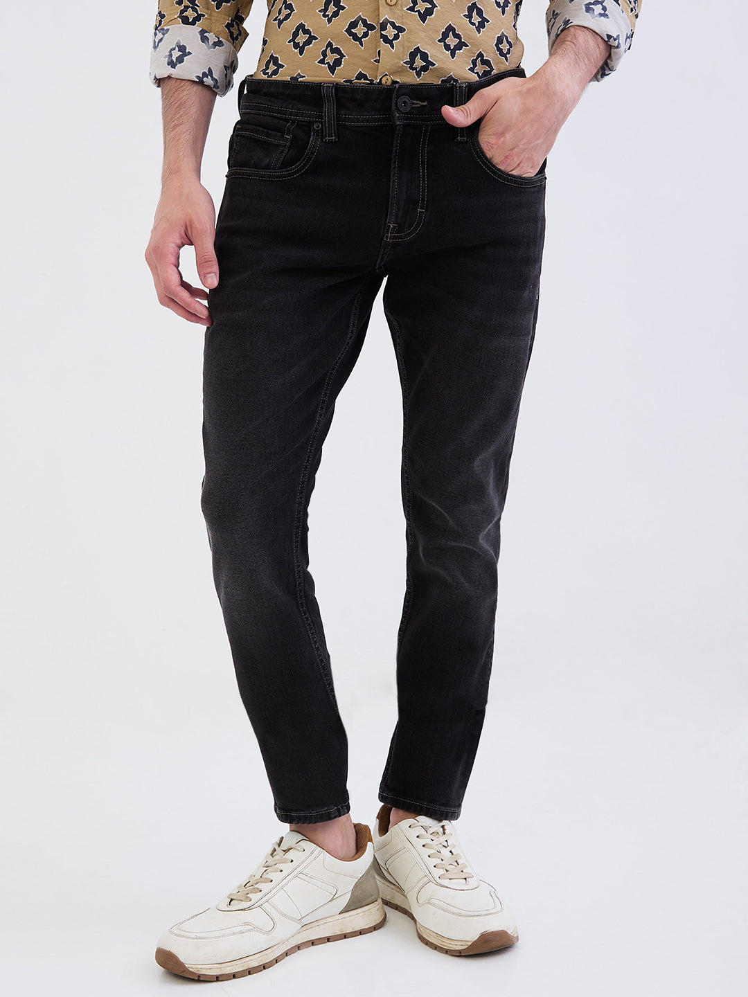 Spykar Charcoal Black Mid Rise Slim Fit Casual Jeans For Men