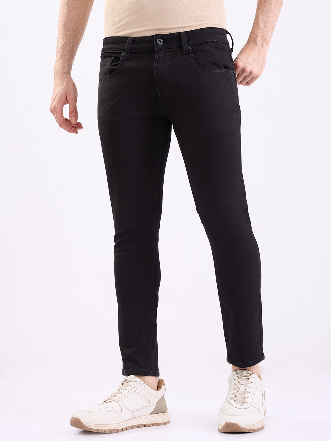Spykar Black Mid Rise Slim Fit Casual Jeans For Men