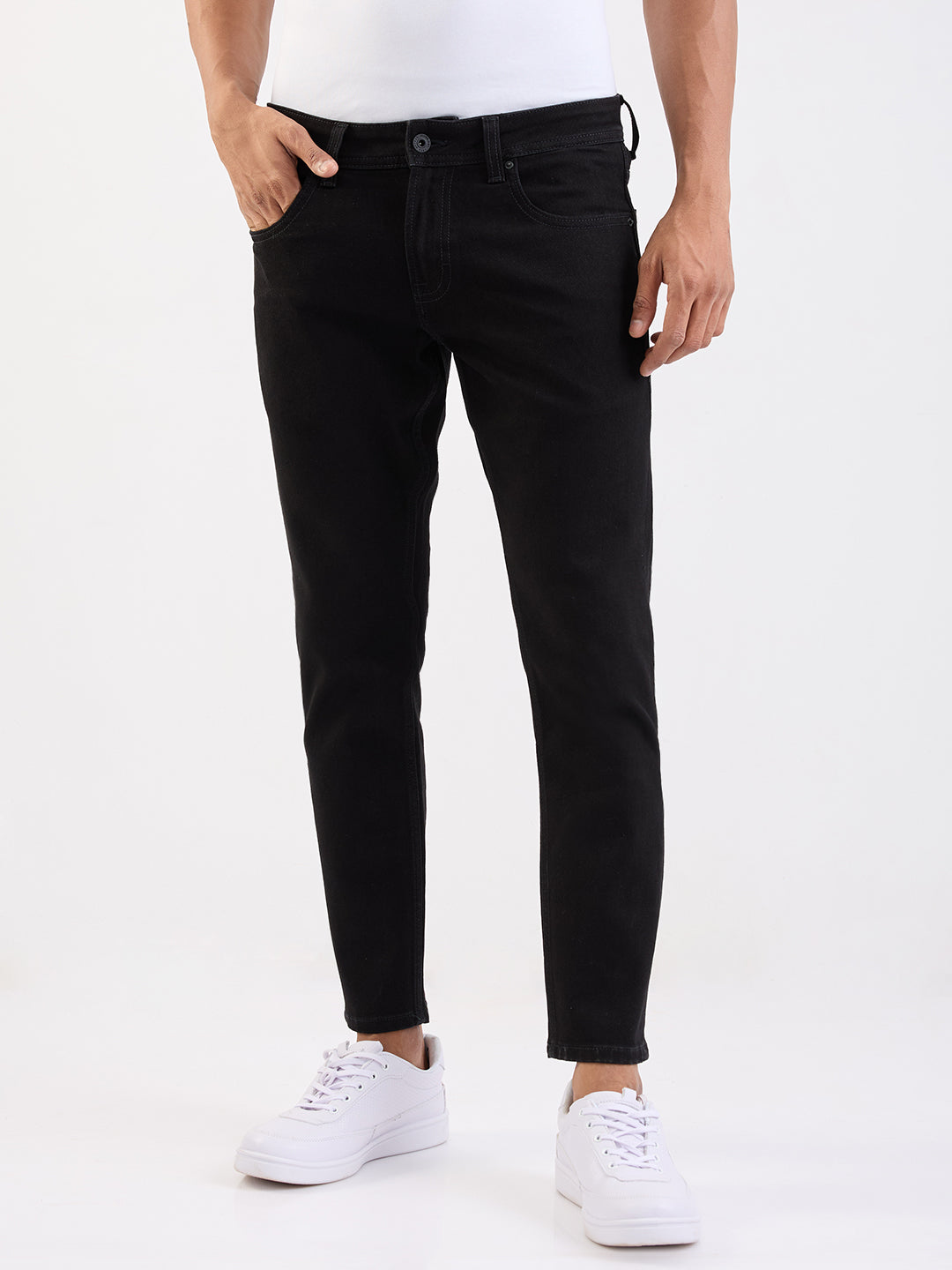 Spykar Black Mid Rise Slim Fit Casual Jeans For Men