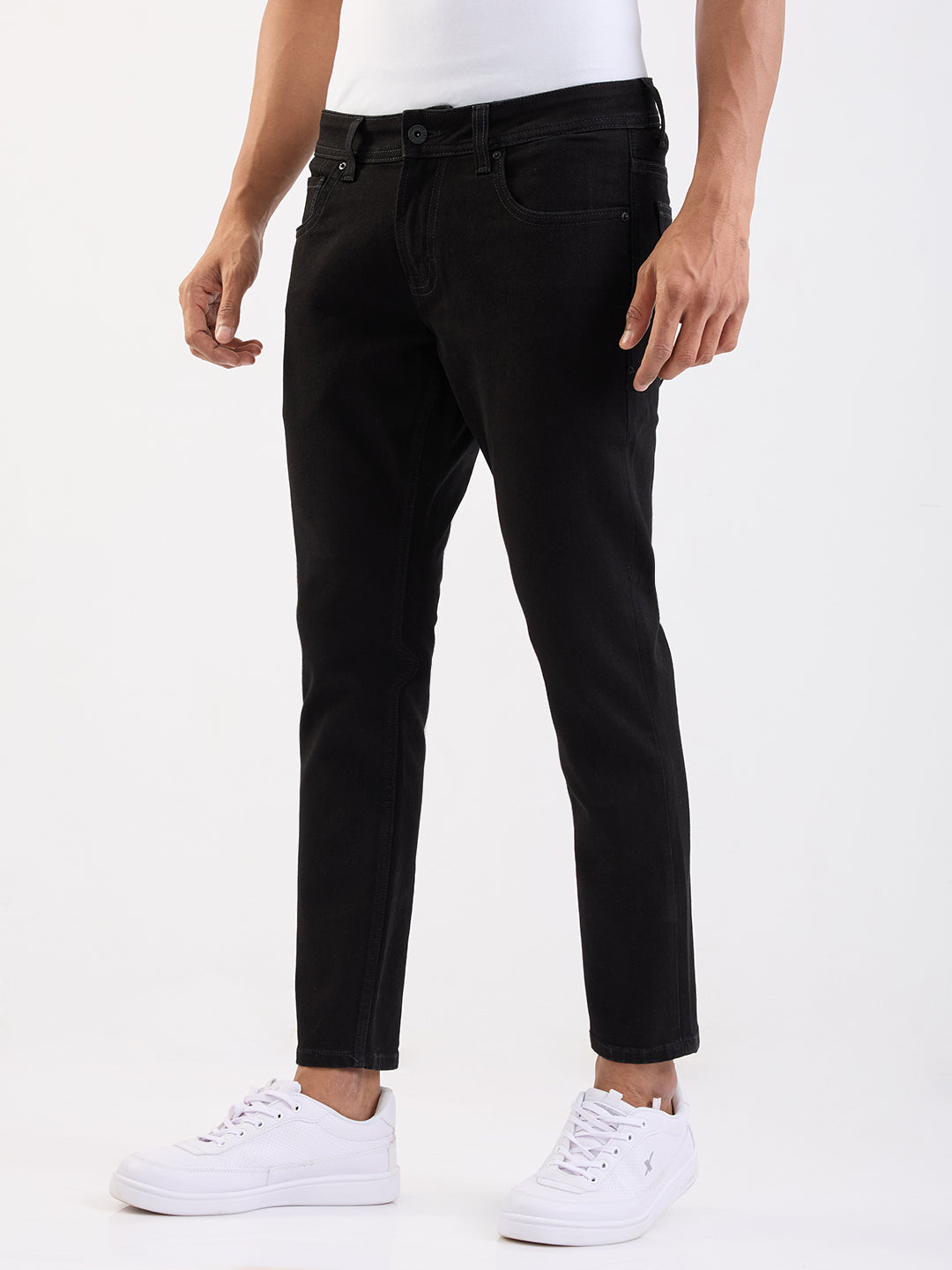 Spykar Black Mid Rise Slim Fit Casual Jeans For Men