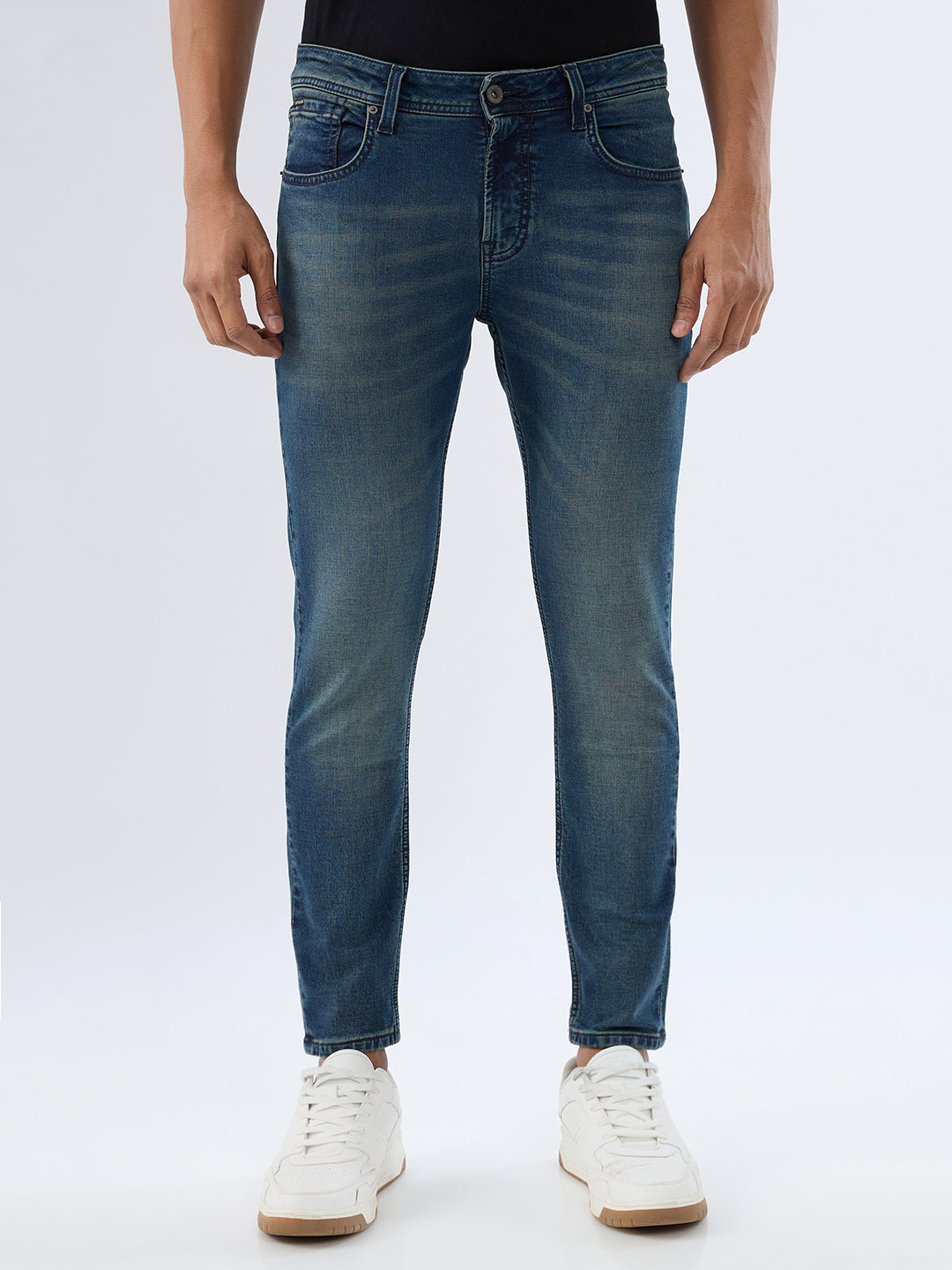 Spykar Vintage Blue Slim Fit Mid Rise Jeans For Men