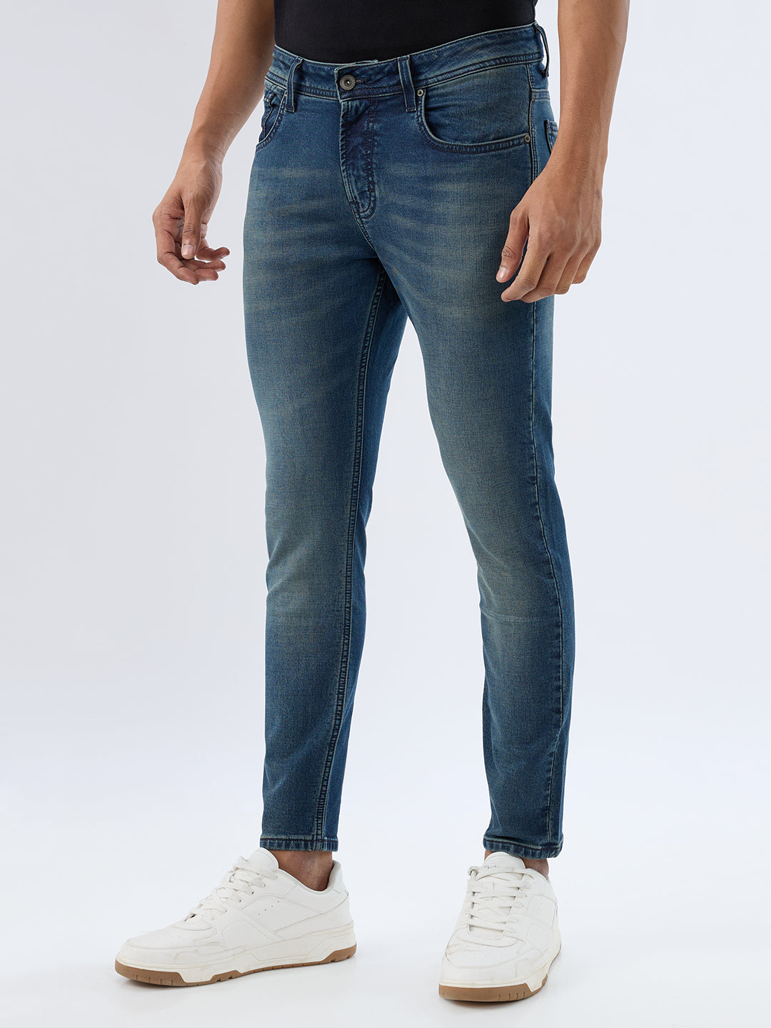 Spykar Vintage Blue Slim Fit Mid Rise Jeans For Men