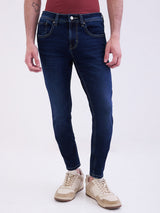 Men Jeans Slim Fit Dark Blue Mid Rise