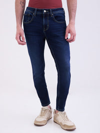 Men Jeans Slim Fit Dark Blue Mid Rise