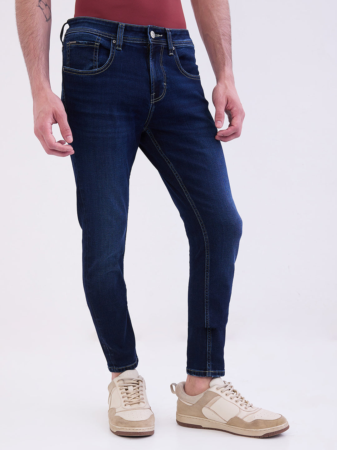 Spykar Dark Blue Mid Rise Slim Fit Casual Jeans For Men