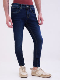 Men Jeans Slim Fit Dark Blue Mid Rise