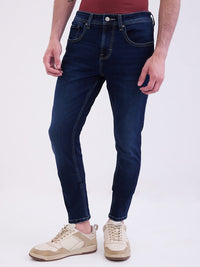 Men Jeans Slim Fit Dark Blue Mid Rise