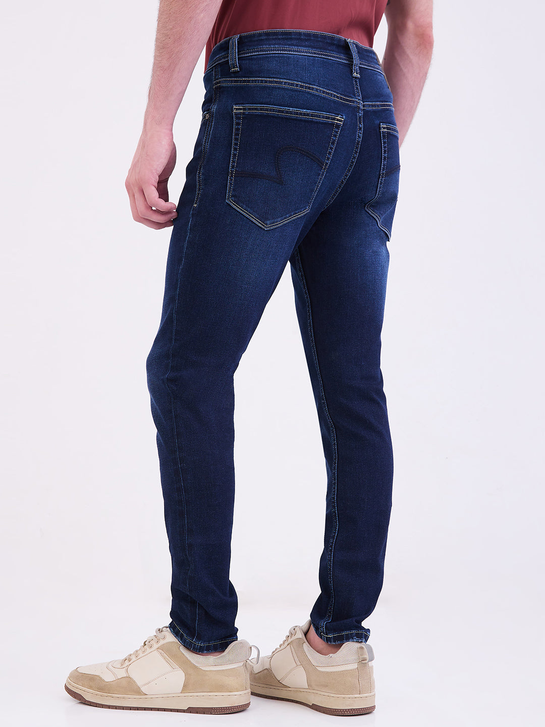 Men Jeans Slim Fit Dark Blue Mid Rise