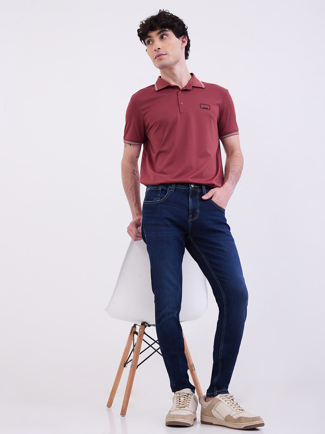 Men Jeans Slim Fit Dark Blue Mid Rise