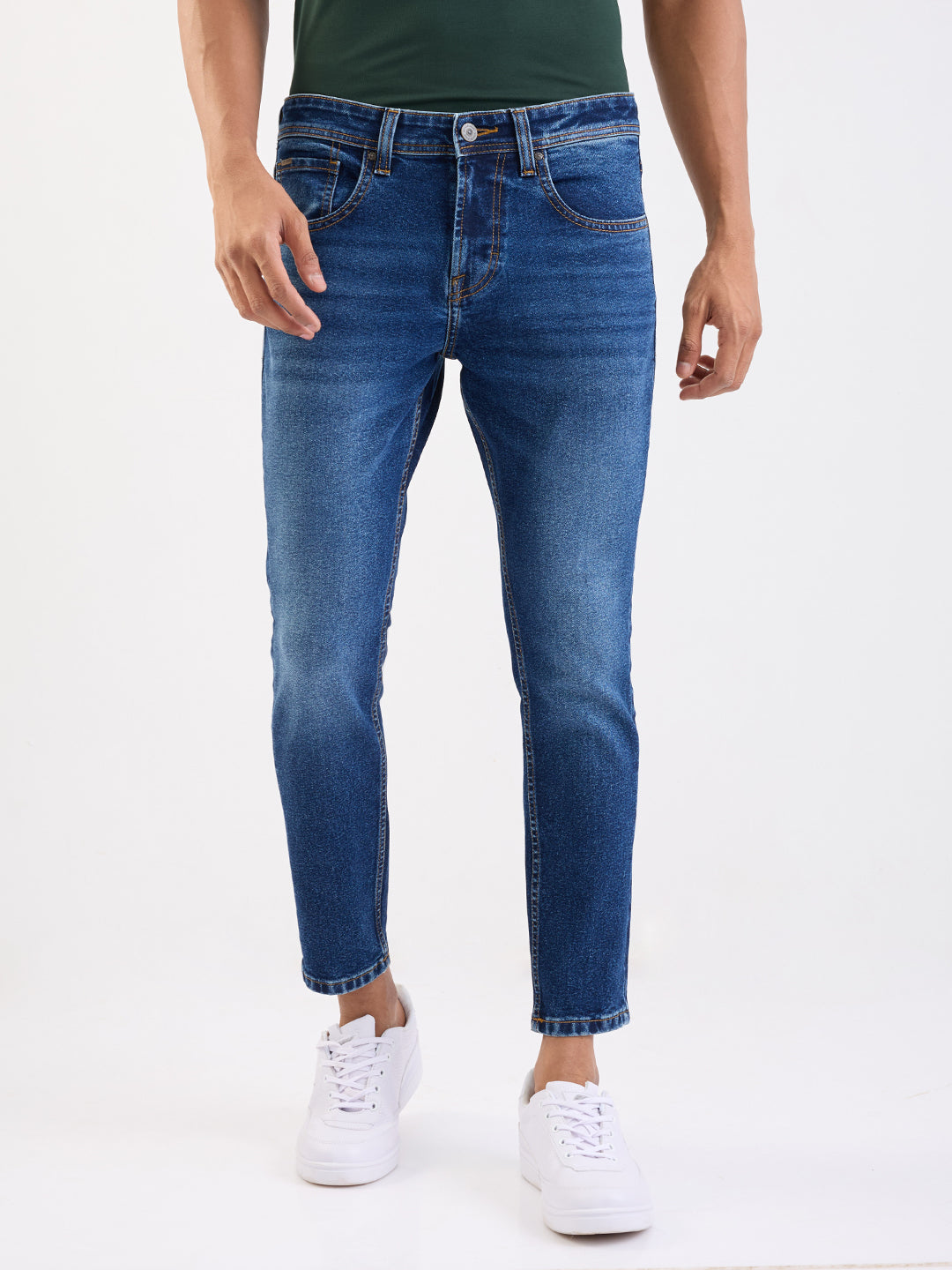 Men Jeans Slim Fit Dark Blue Mid Rise