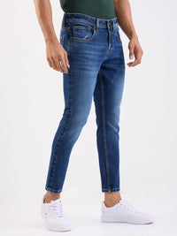 Men Jeans Slim Fit Dark Blue Mid Rise