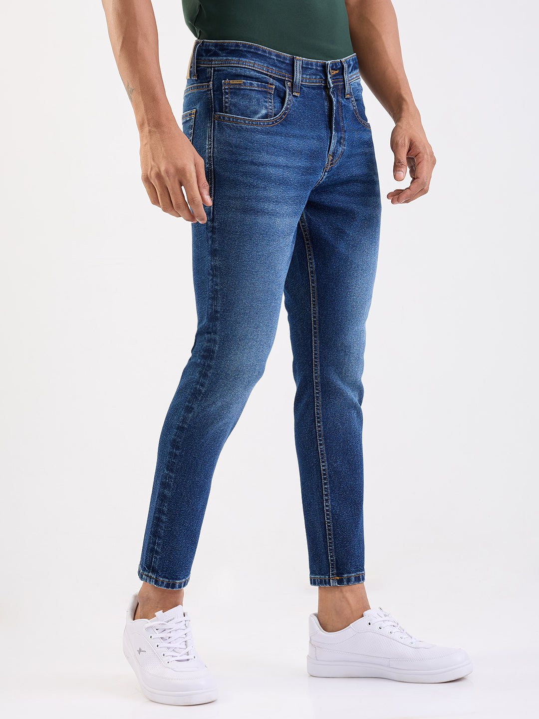 Men Jeans Slim Fit Dark Blue Mid Rise