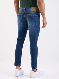 Men Jeans Slim Fit Dark Blue Mid Rise