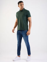 Men Jeans Slim Fit Dark Blue Mid Rise