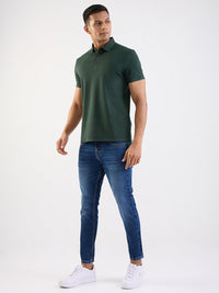 Men Jeans Slim Fit Dark Blue Mid Rise