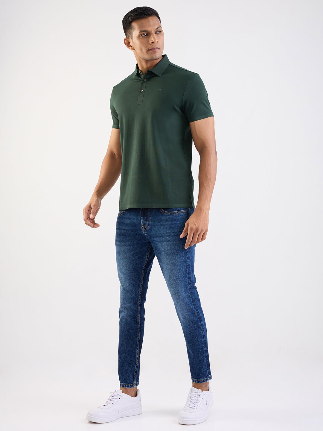 Men Jeans Slim Fit Dark Blue Mid Rise