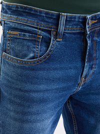 Men Jeans Slim Fit Dark Blue Mid Rise