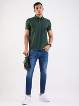 Men Jeans Slim Fit Dark Blue Mid Rise