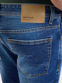 Men Jeans Slim Fit Dark Blue Mid Rise