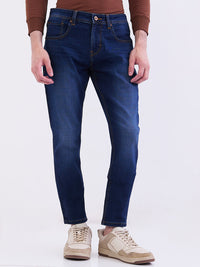 Men Jeans Slim Fit Dark Blue Mid Rise