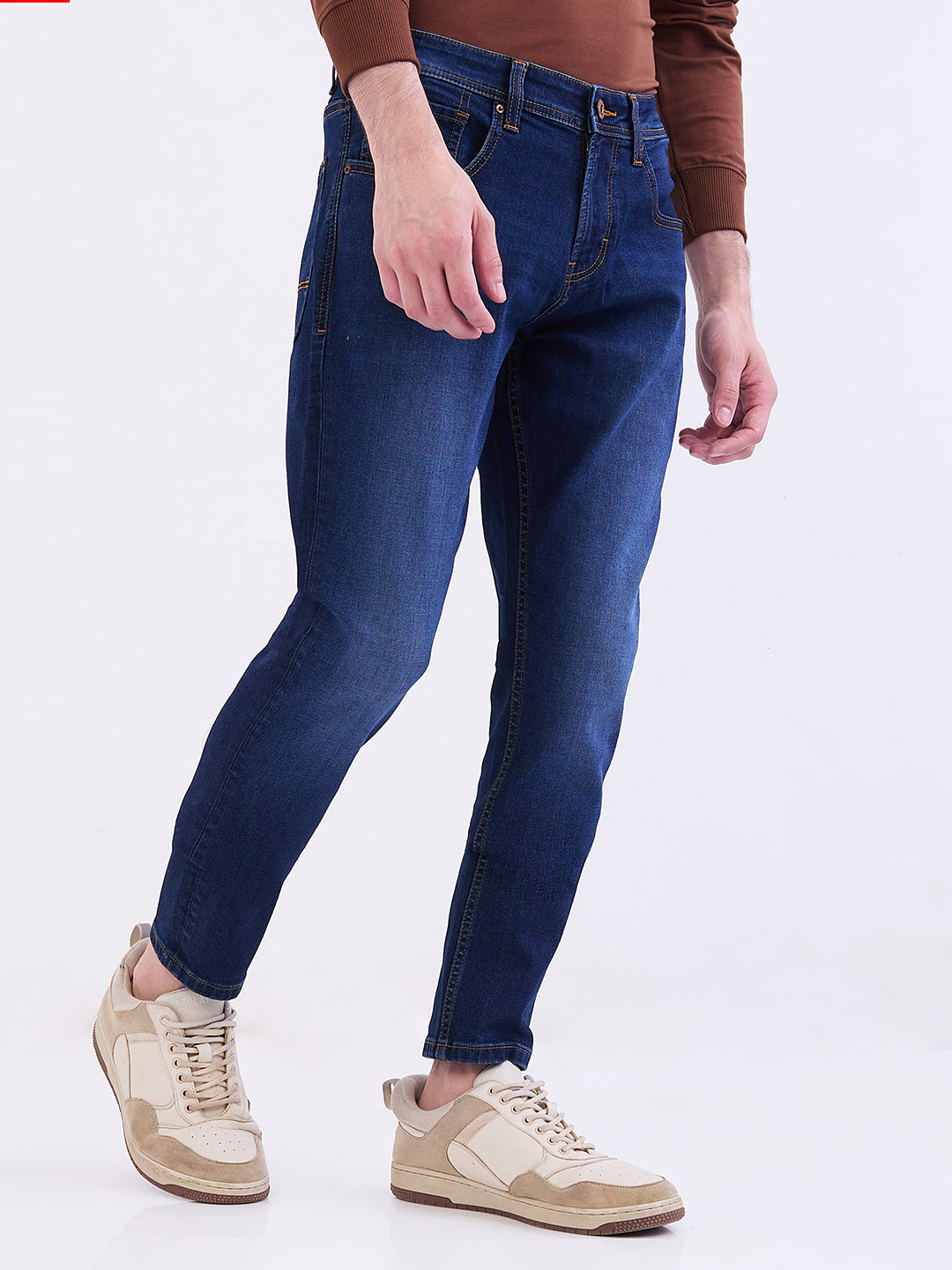 Men Jeans Slim Fit Dark Blue Mid Rise