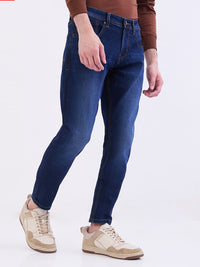 Men Jeans Slim Fit Dark Blue Mid Rise