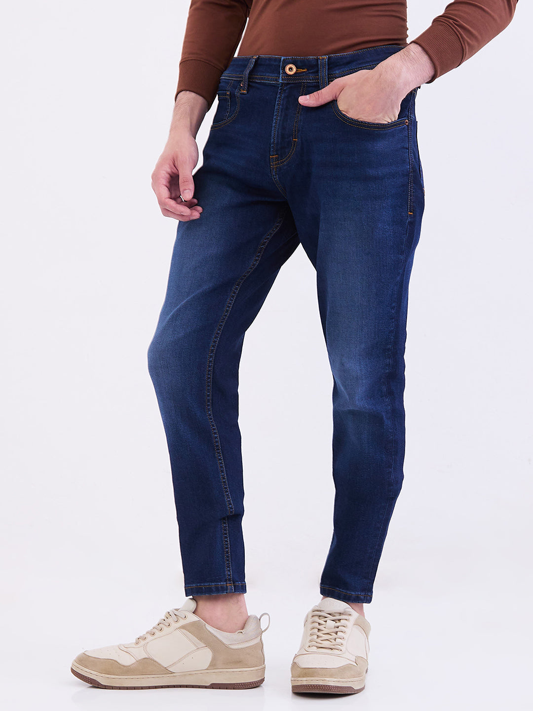Spykar Dark Blue Mid Rise Slim Fit Casual Jeans For Men