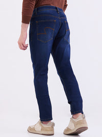 Men Jeans Slim Fit Dark Blue Mid Rise