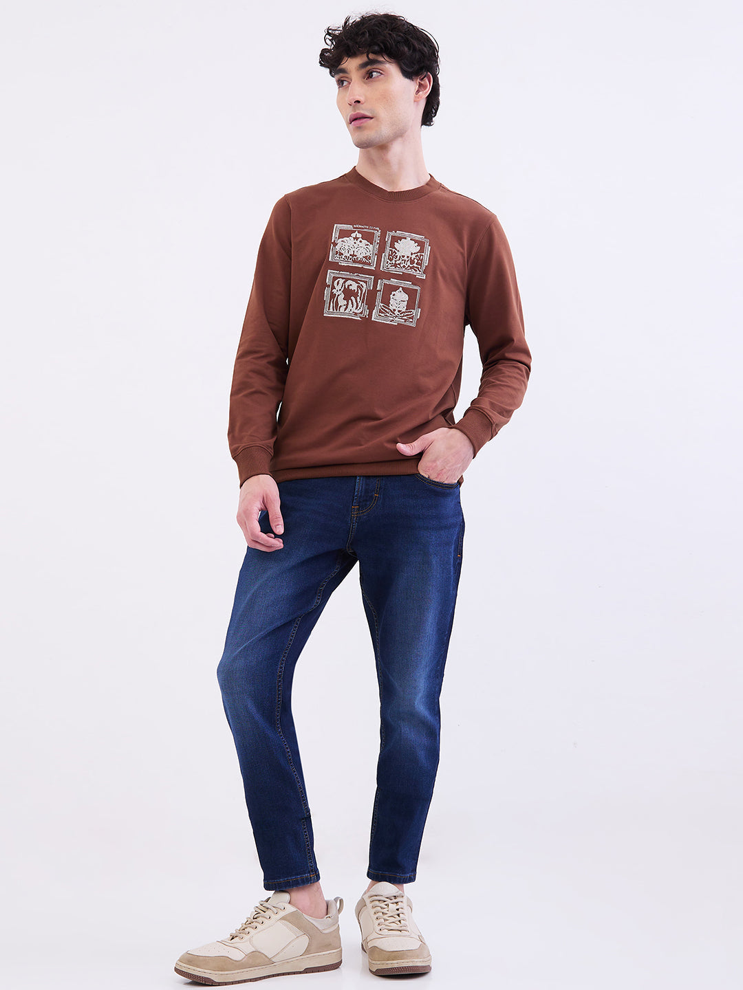 Men Jeans Slim Fit Dark Blue Mid Rise