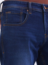 Men Jeans Slim Fit Dark Blue Mid Rise