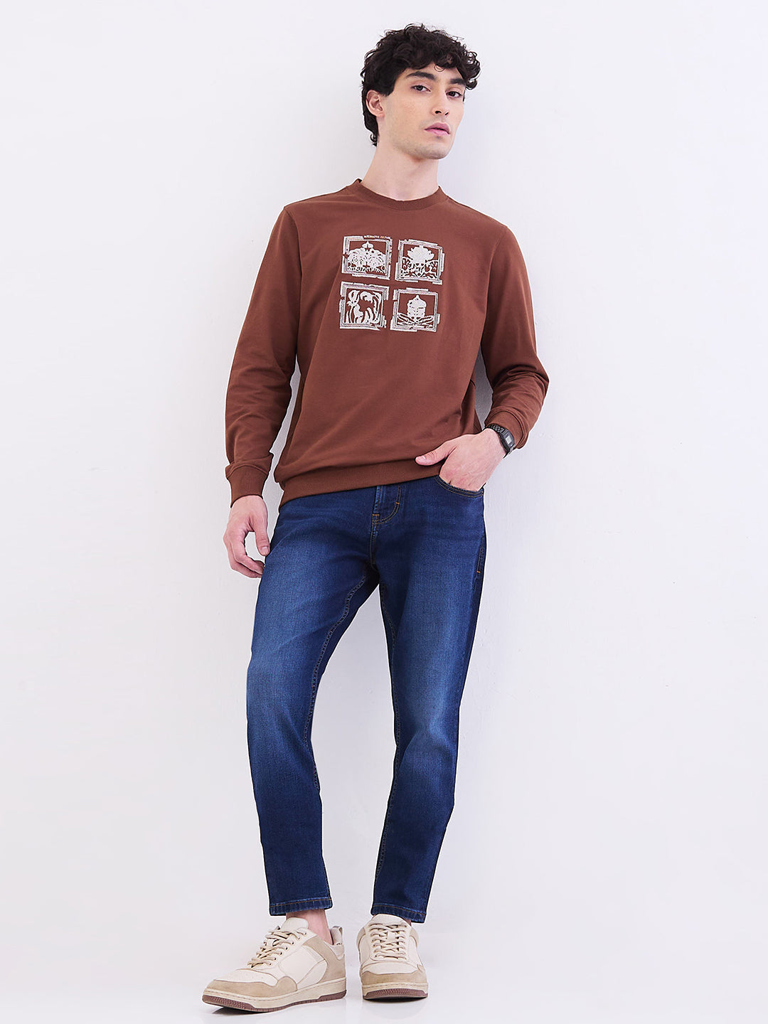 Men Jeans Slim Fit Dark Blue Mid Rise