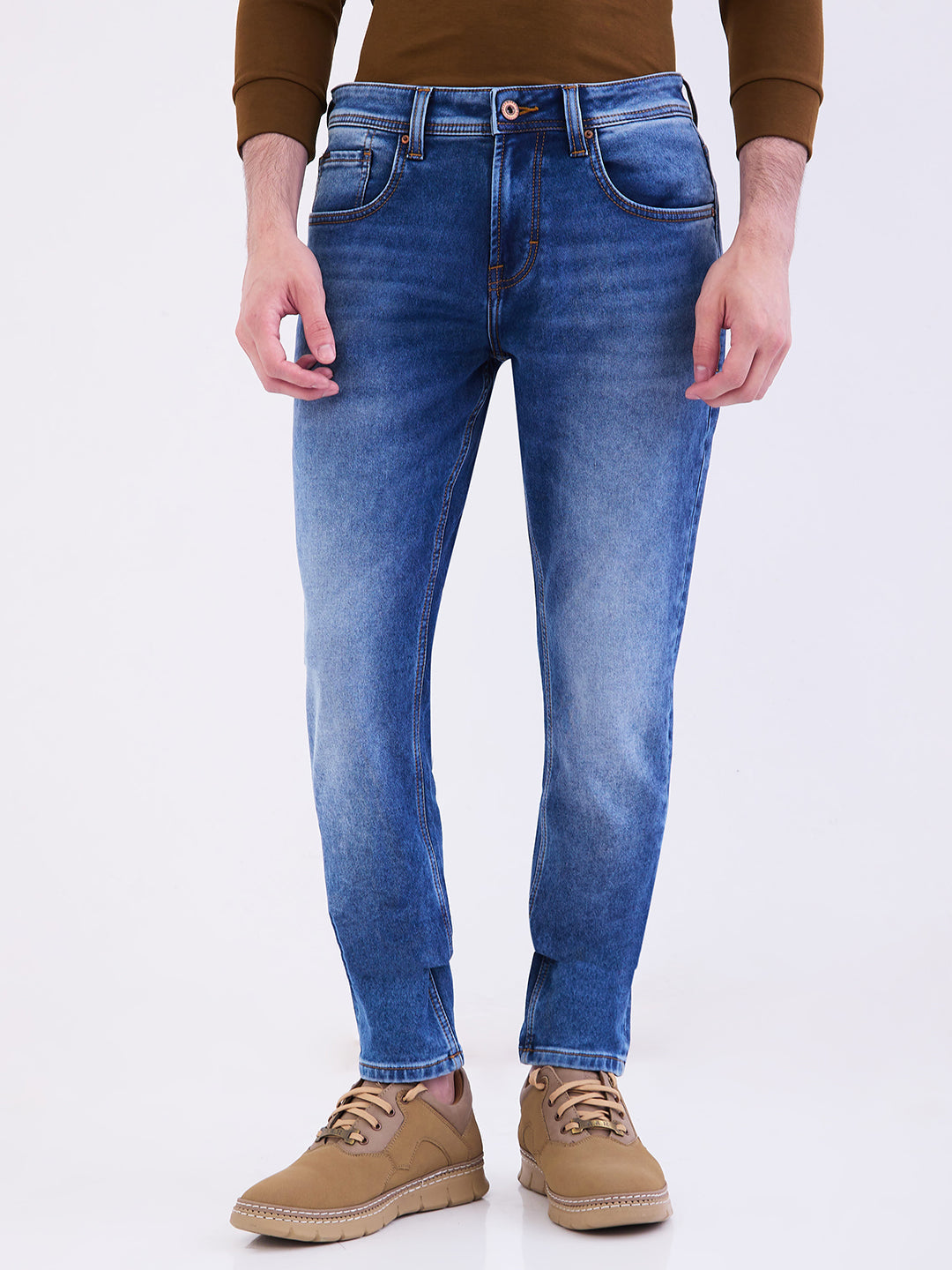 Spykar Mid Blue Mid Rise Slim Fit Casual Jeans For Men