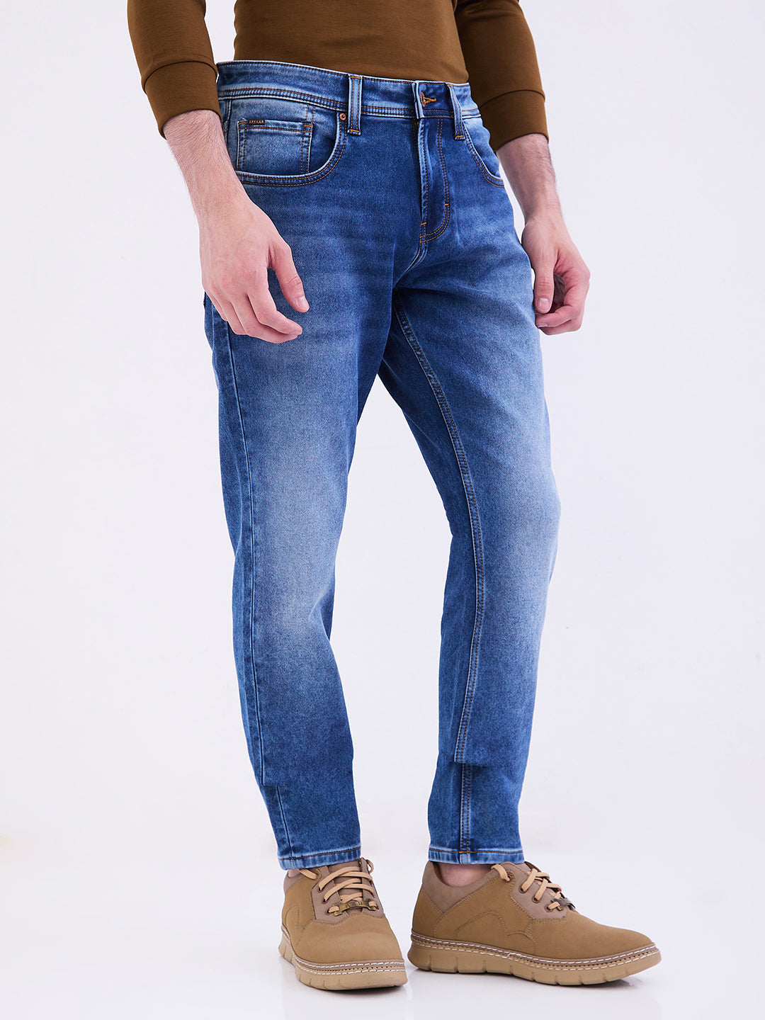 Men Jeans Slim Fit Blue Mid Rise