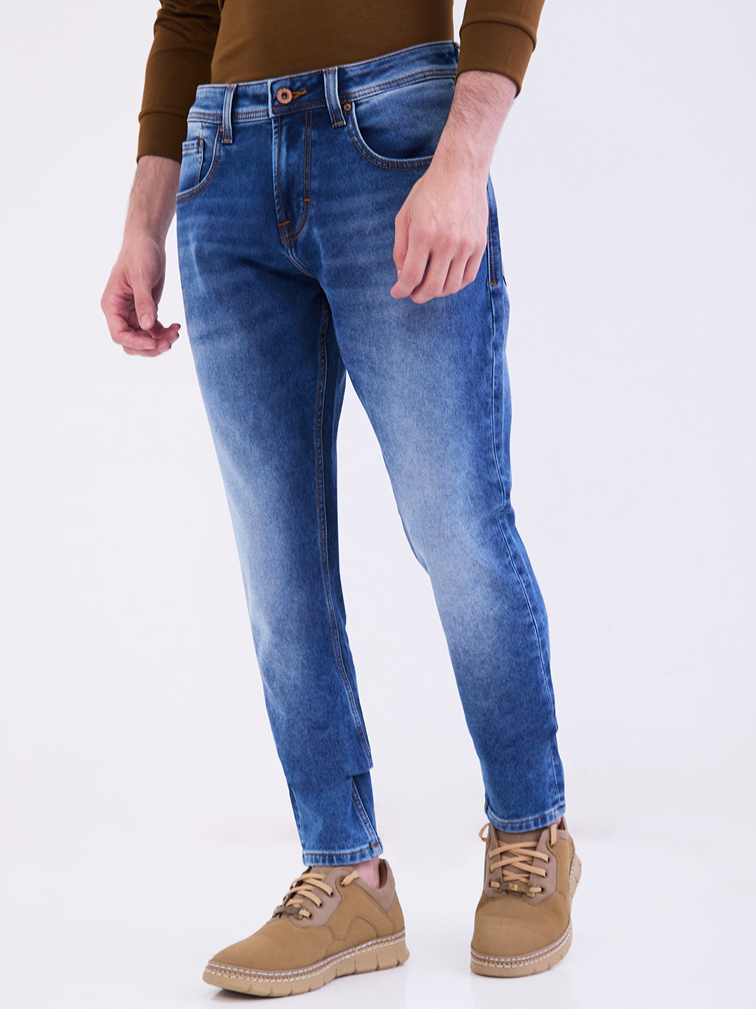 Men Jeans Slim Fit Blue Mid Rise