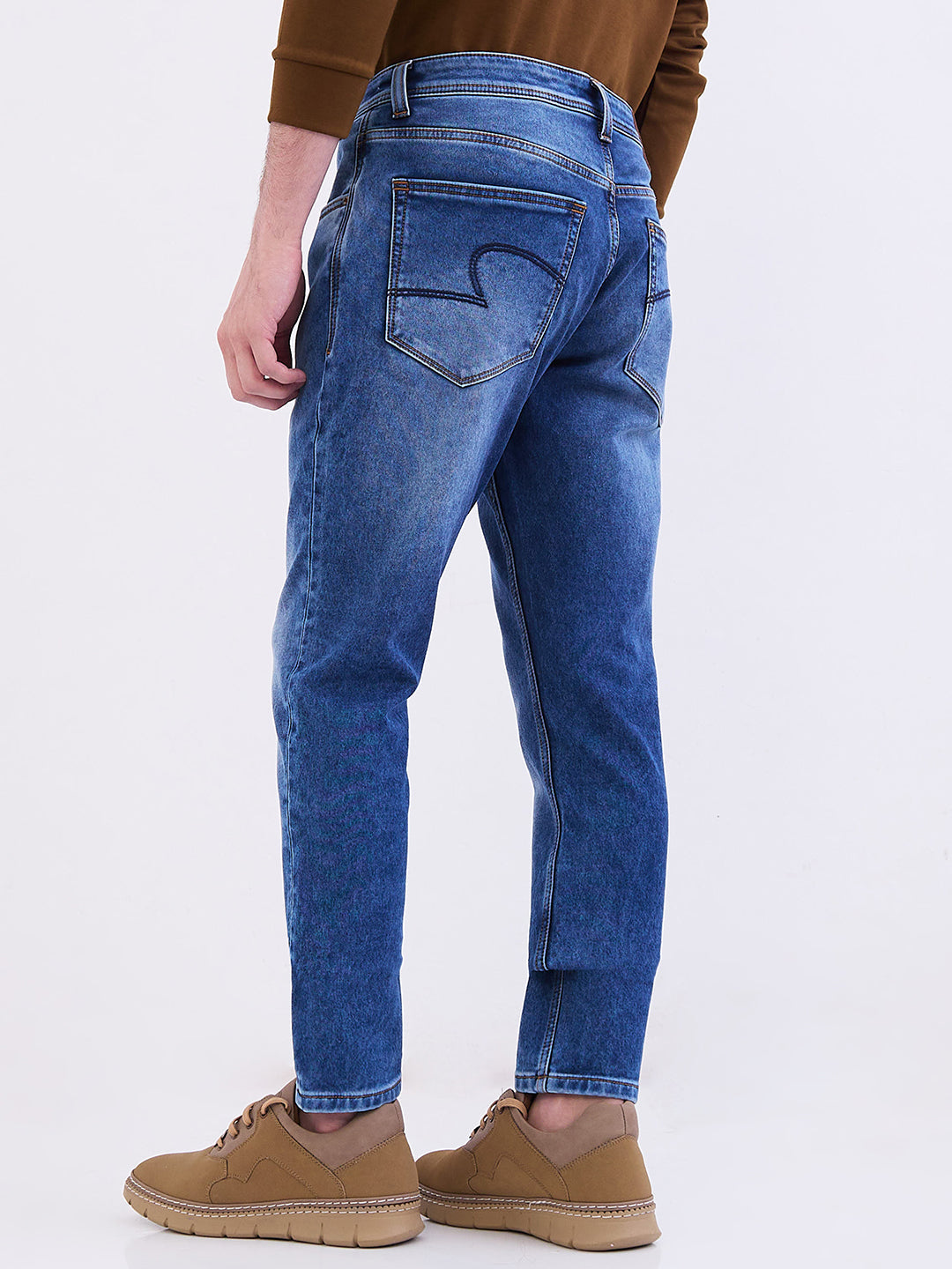 Men Jeans Slim Fit Blue Mid Rise