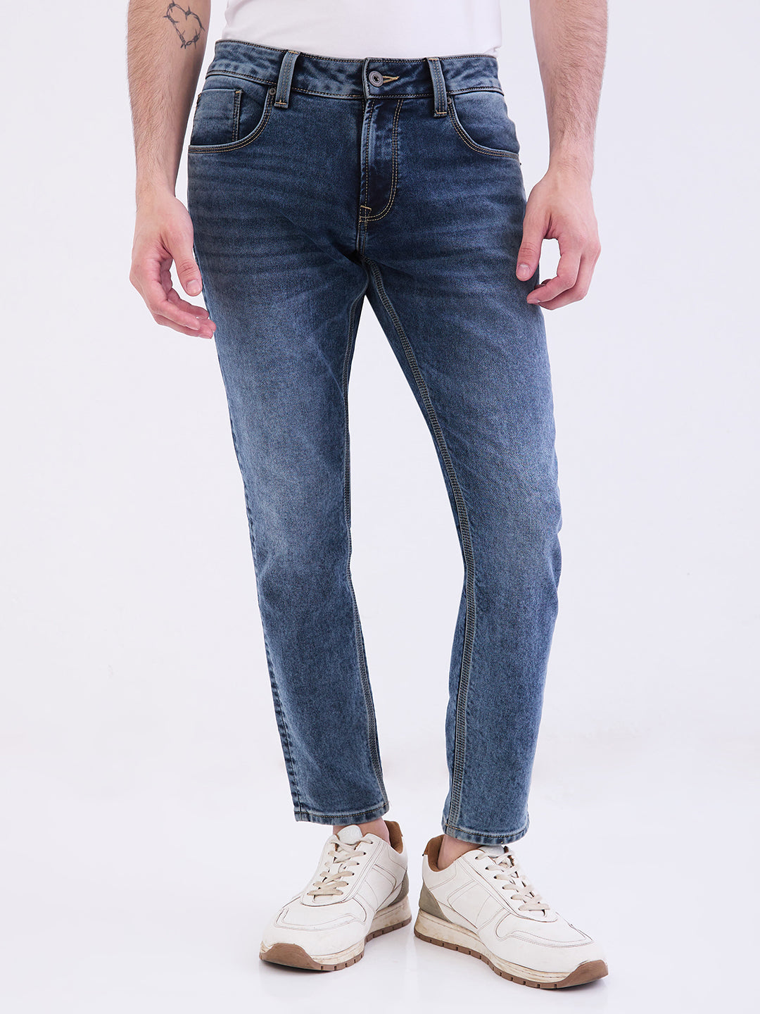 Spykar Bluish Grey Mid Rise Slim Fit Casual Jeans For Men