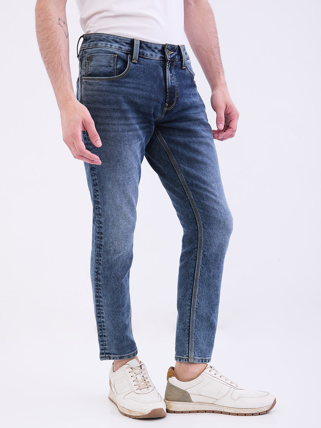 Men Jeans Slim Fit Grey Mid Rise