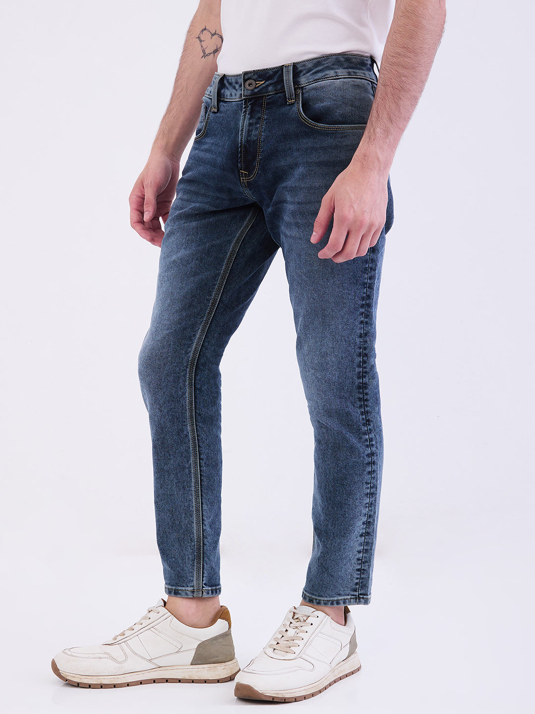 Men Jeans Slim Fit Grey Mid Rise