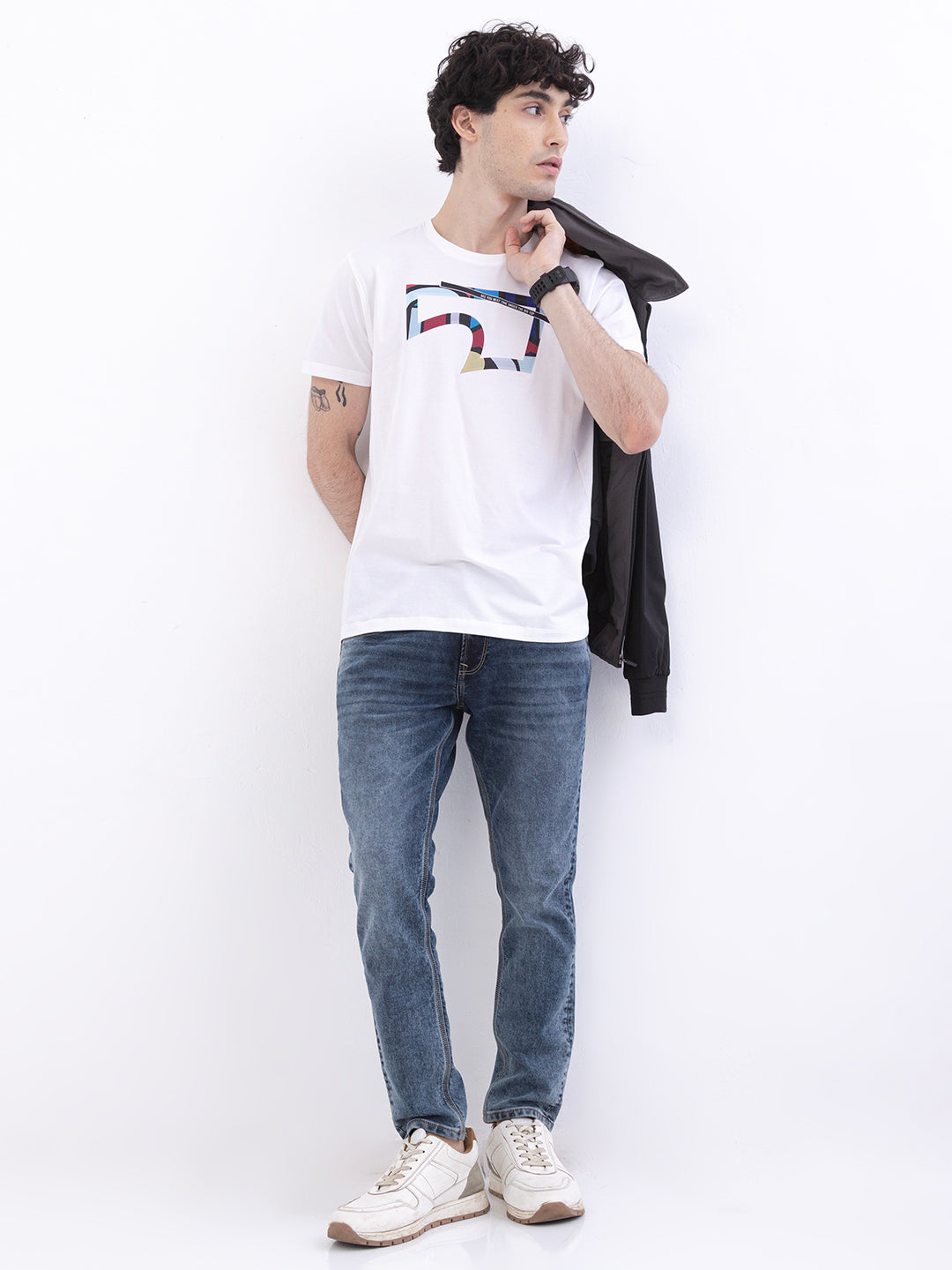 Men Jeans Slim Fit Grey Mid Rise