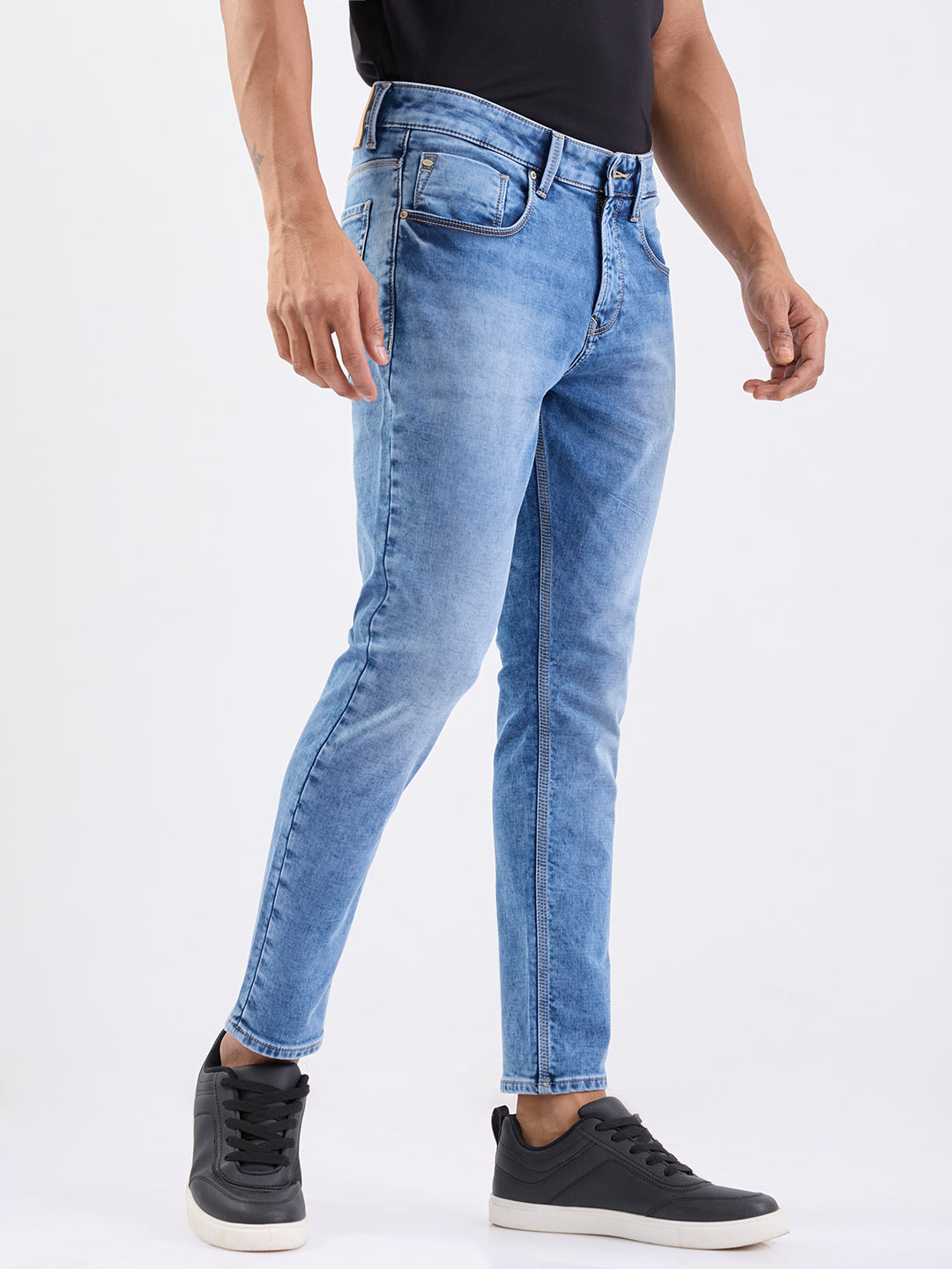 Men Jeans Slim Fit Light Blue Mid Rise