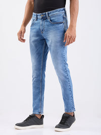 Men Jeans Slim Fit Light Blue Mid Rise