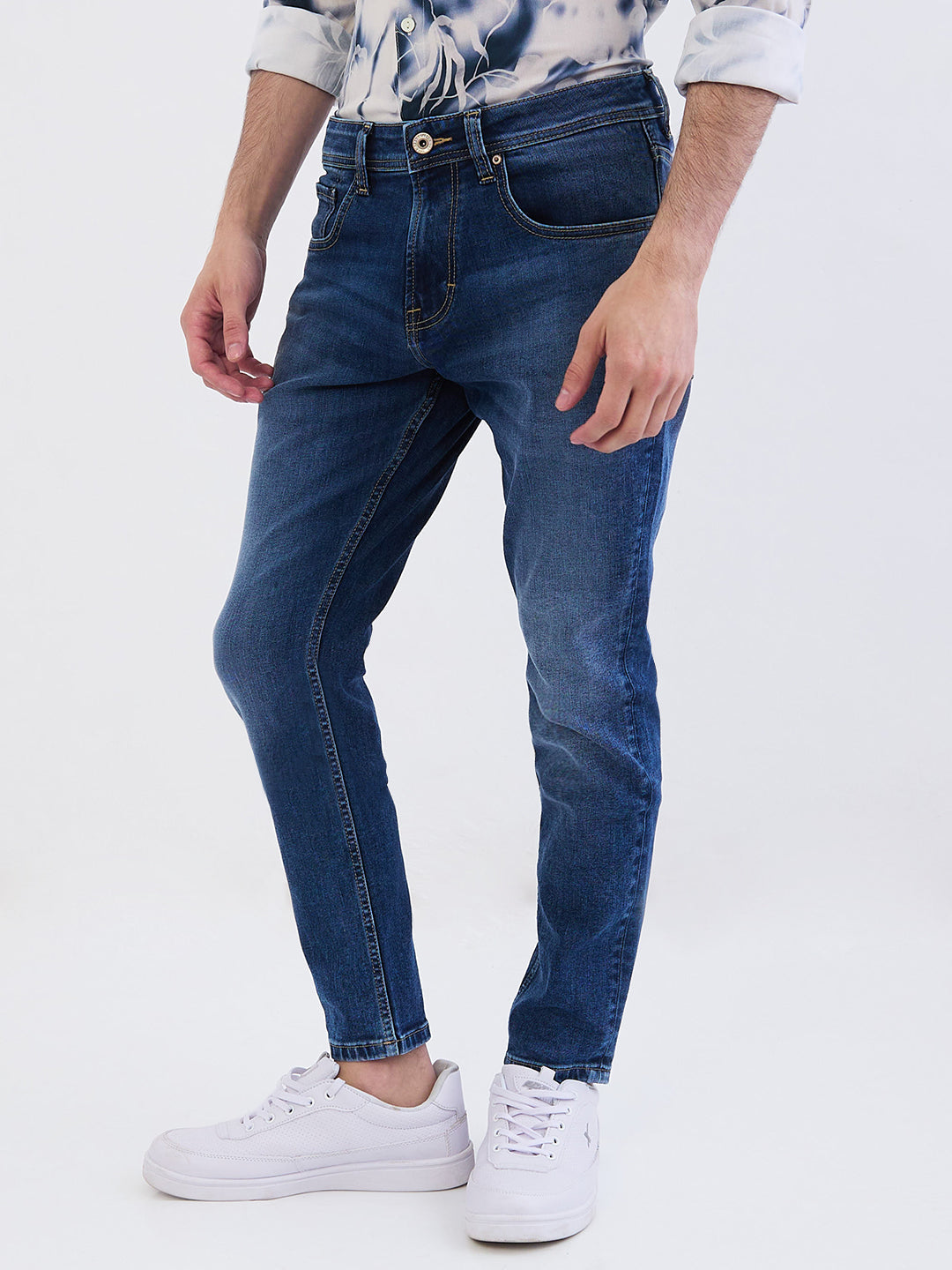 Spykar Mid Blue Mid Rise Slim Fit Casual Jeans For Men