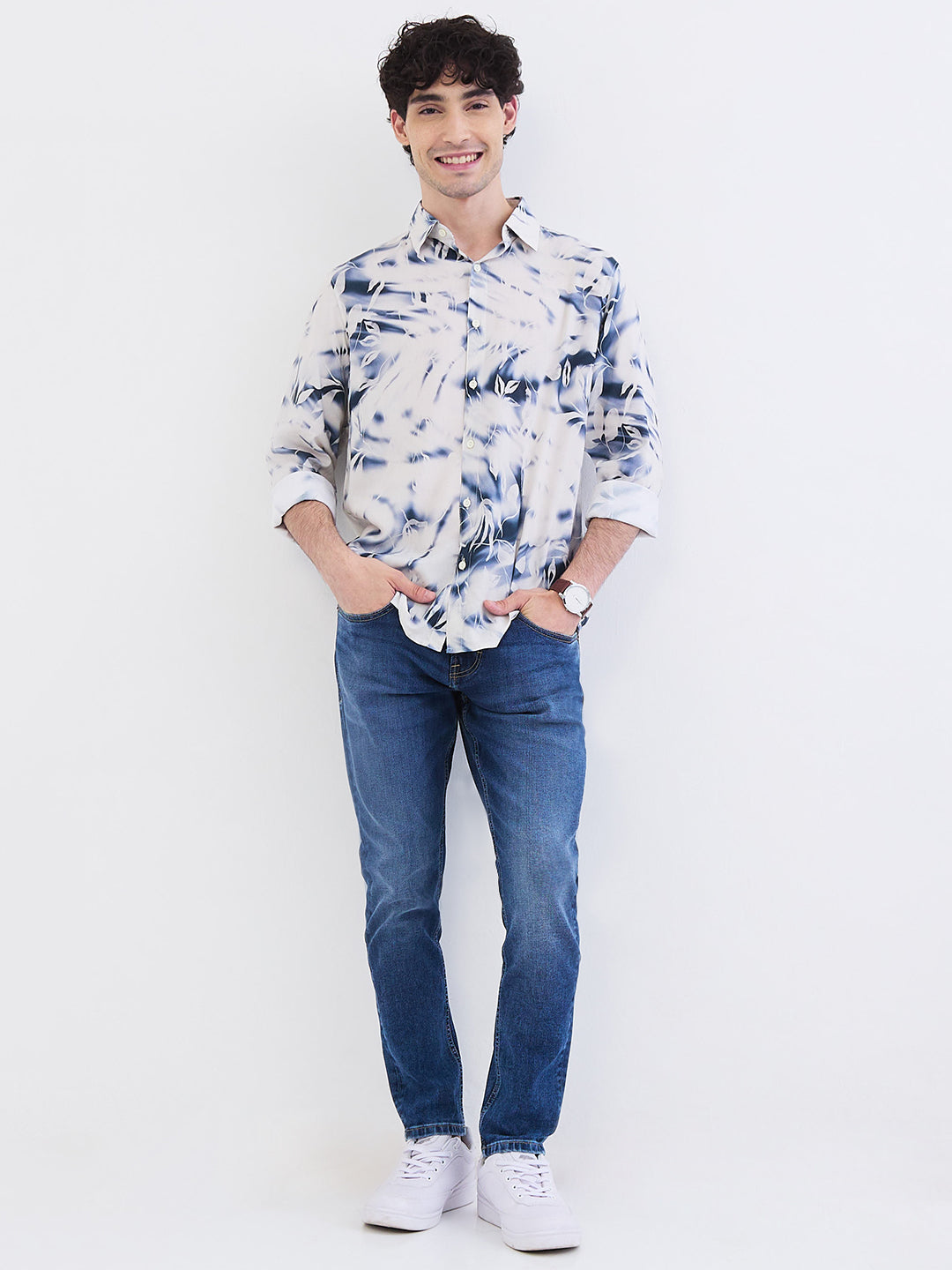 Spykar Mid Blue Mid Rise Slim Fit Casual Jeans For Men