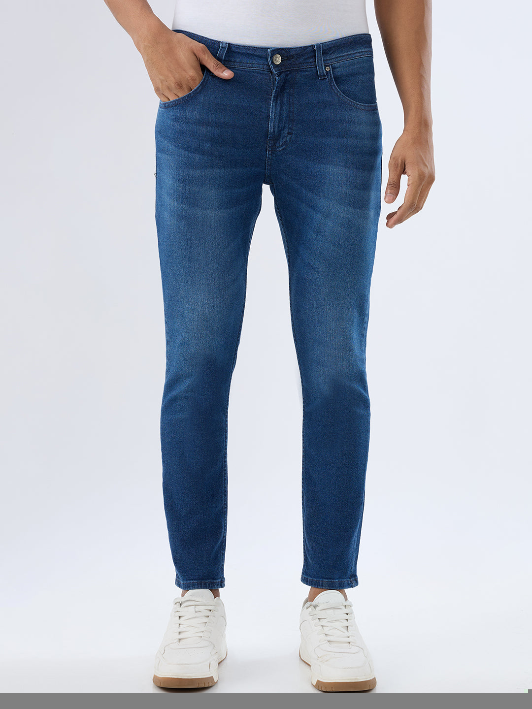 Spykar Mid Blue Slim Fit Mid Rise Jeans For Men