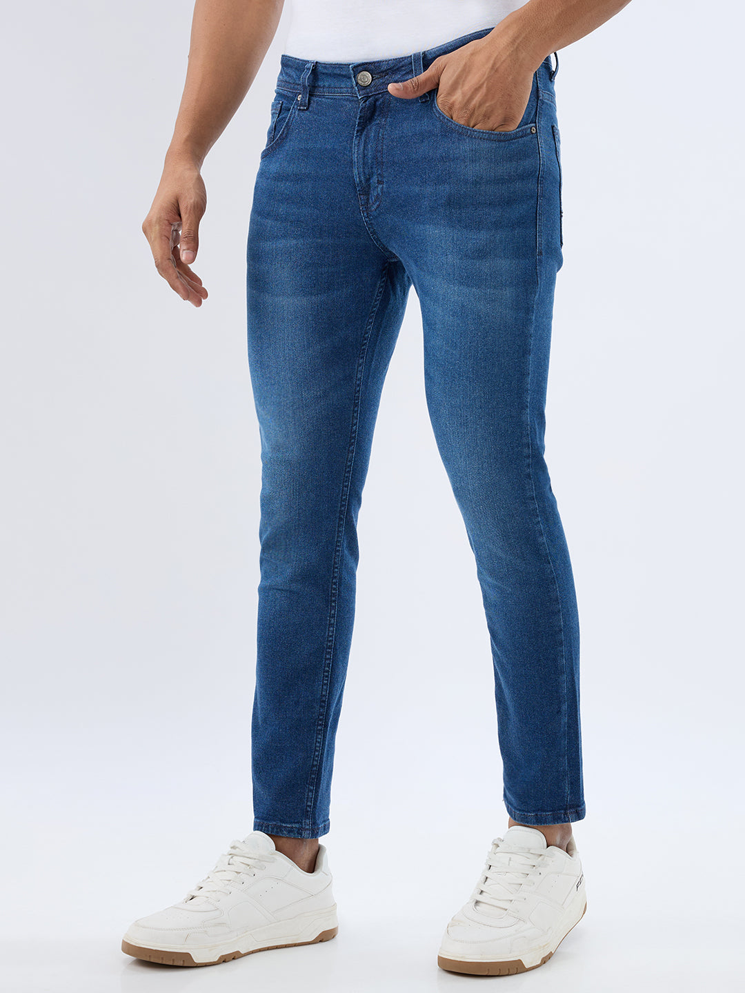 Spykar Mid Blue Slim Fit Mid Rise Jeans For Men
